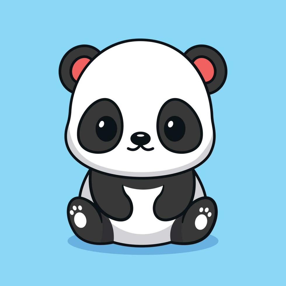 carino kawaii bambino panda seduta cartone animato personaggio vettore icona illustrazione. bambini illustrazione animale natura concetto. piatto cartone animato stile