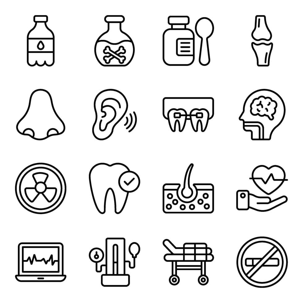 set di icone di accessori medici e sanitari vettore