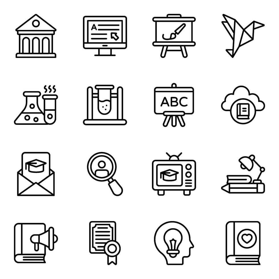 set di icone di elementi di apprendimento e istruzione vettore