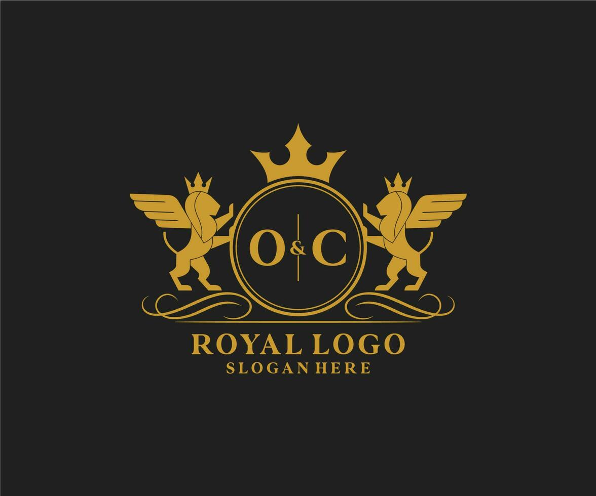 iniziale oc lettera Leone reale lusso stemma araldico logo modello nel vettore arte per ristorante, regalità, boutique, bar, Hotel, araldico, gioielleria, moda e altro vettore illustrazione.