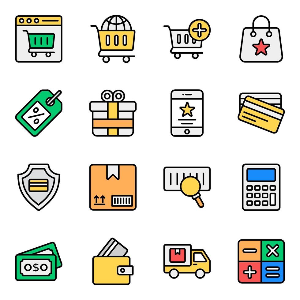 set di icone di shopping e commercio online vettore