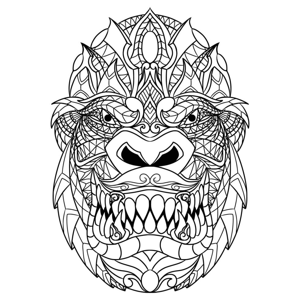 gorilla mandala zentangle illustrazione nel diretto stile colorazione libro vettore