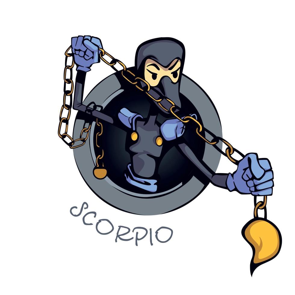 Scorpione segno zodiacale persona flat cartoon illustrazione vettoriale. caratteristiche del simbolo astrologico dell'acqua. carattere 2D pronto per l'uso per il design commerciale e di stampa. icona di concetto isolato vettore