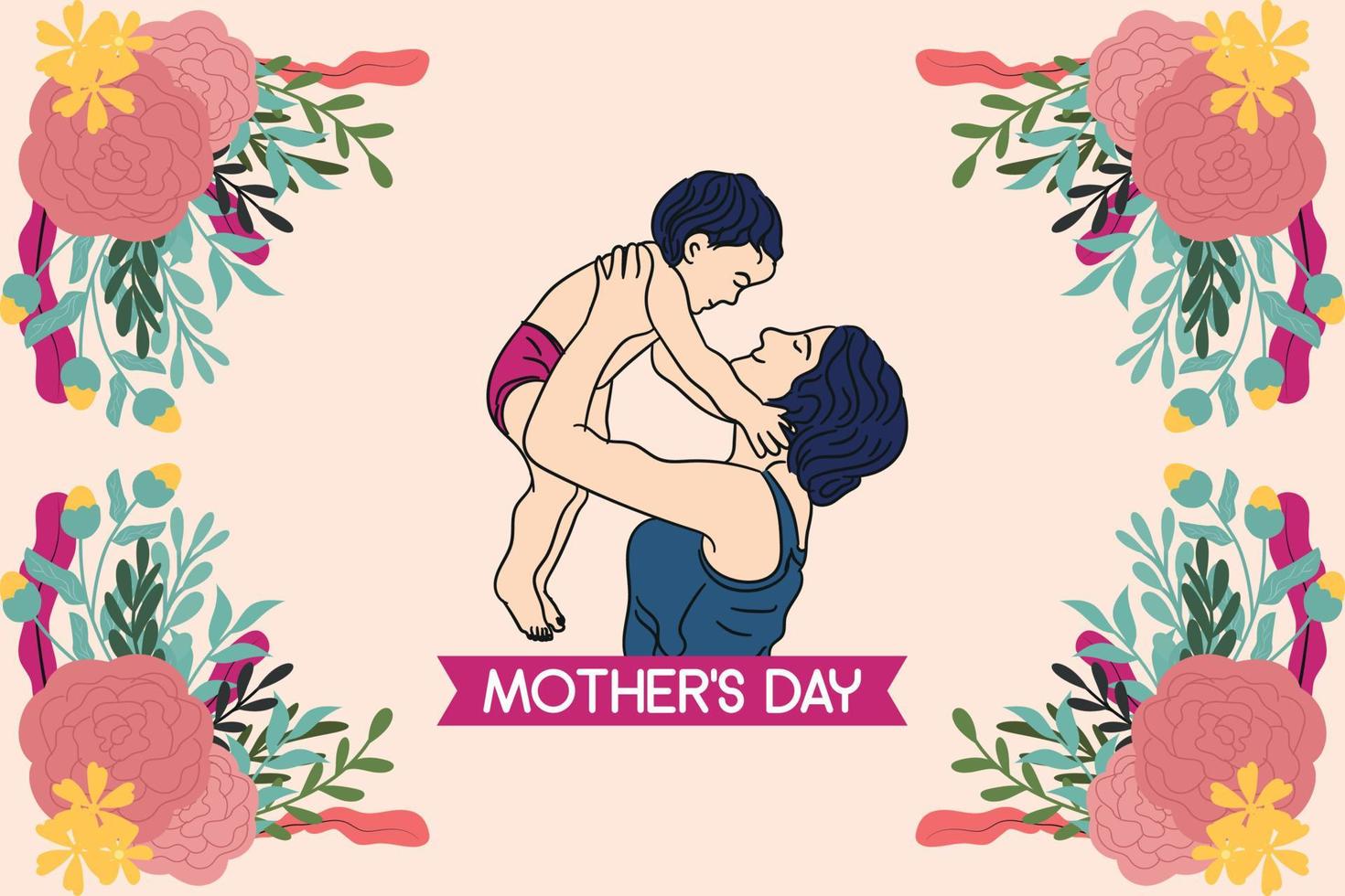 contento madri giorno celebrazione saluto carta sfondo mamma e bambino amore vettore