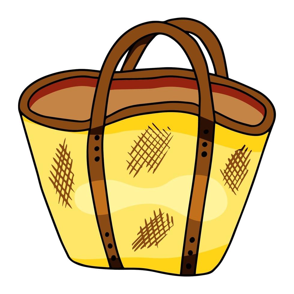 tote bag, borsa da spiaggia estiva, shopping bag isolato su uno sfondo bianco. stile di doodle di illustrazione vettoriale disegnato a mano