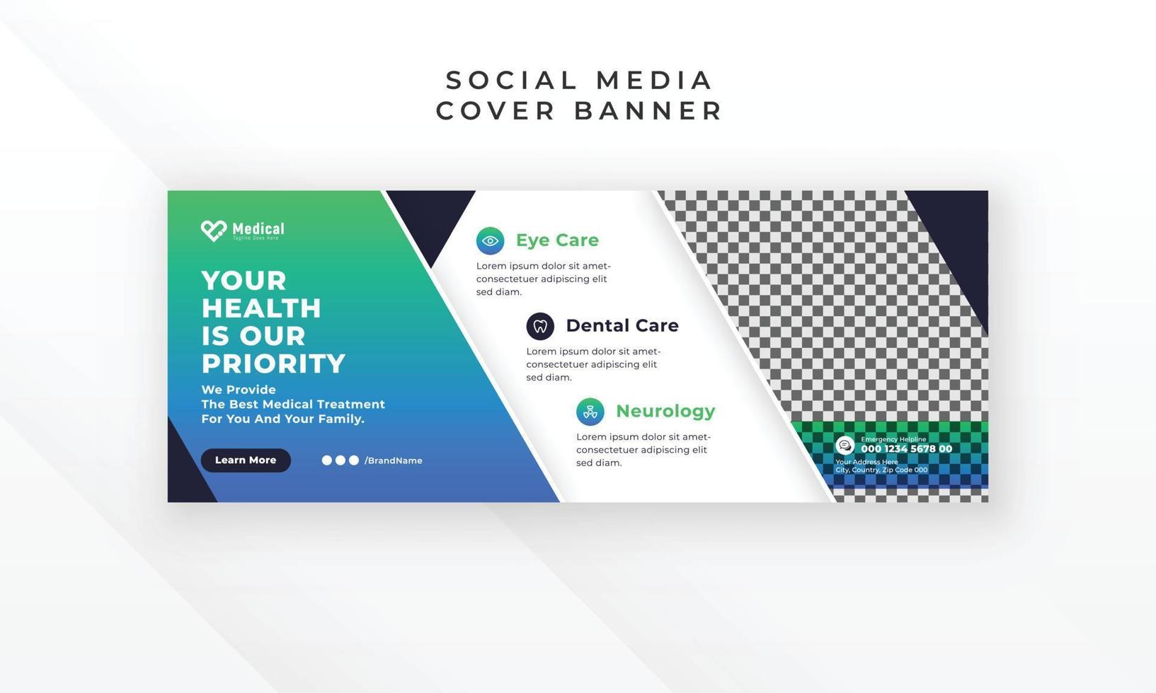 medico assistenza sanitaria sociale media Facebook copertina e ragnatela bandiera modello design vettore