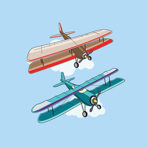 Set di attrazioni biplano o aereo vettore