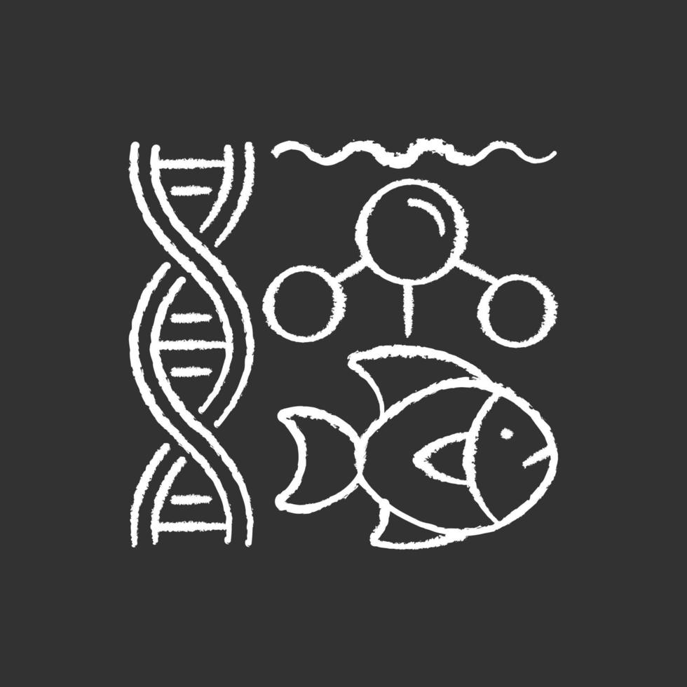 icona di gesso bianco di biologia marina su sfondo nero vettore