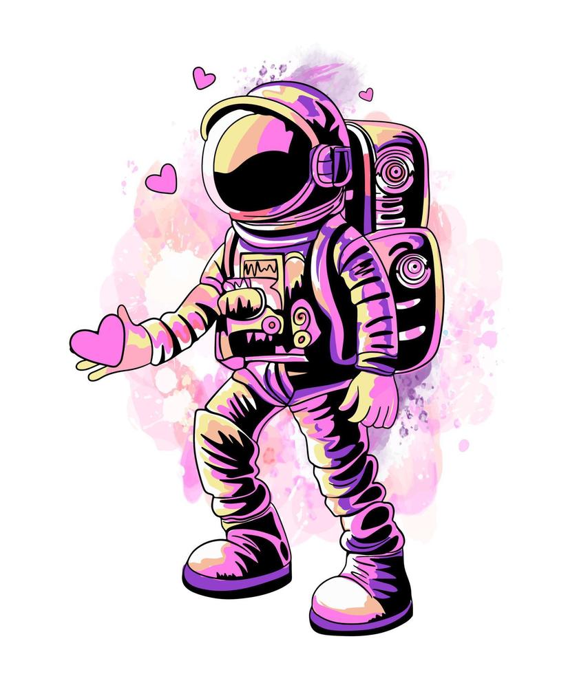 astronauta e rosa spruzzo acquerello, vettore isolato su bianca sfondo. Stampa per design