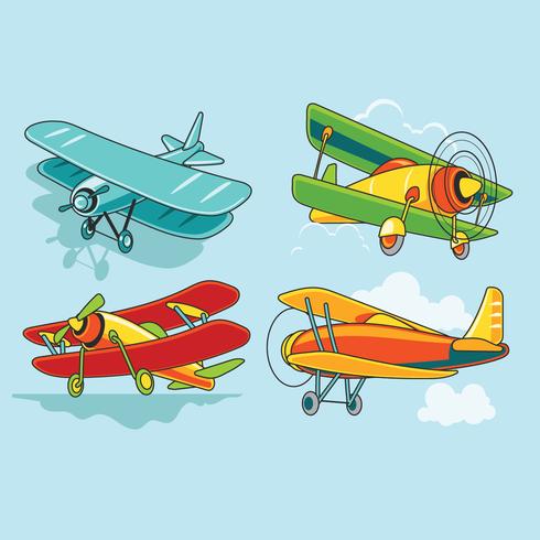 Cute Cartoon Biplane Set vettore