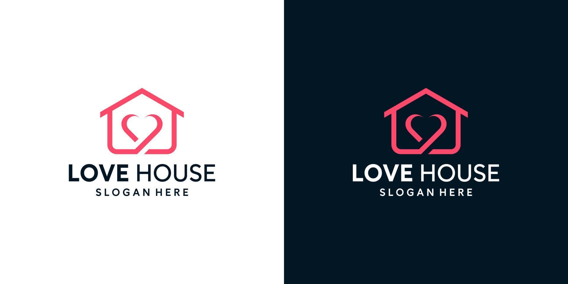 Casa edificio logo design modello con amore cuore grafico design illustrazione. icona, simbolo, creativo. vettore