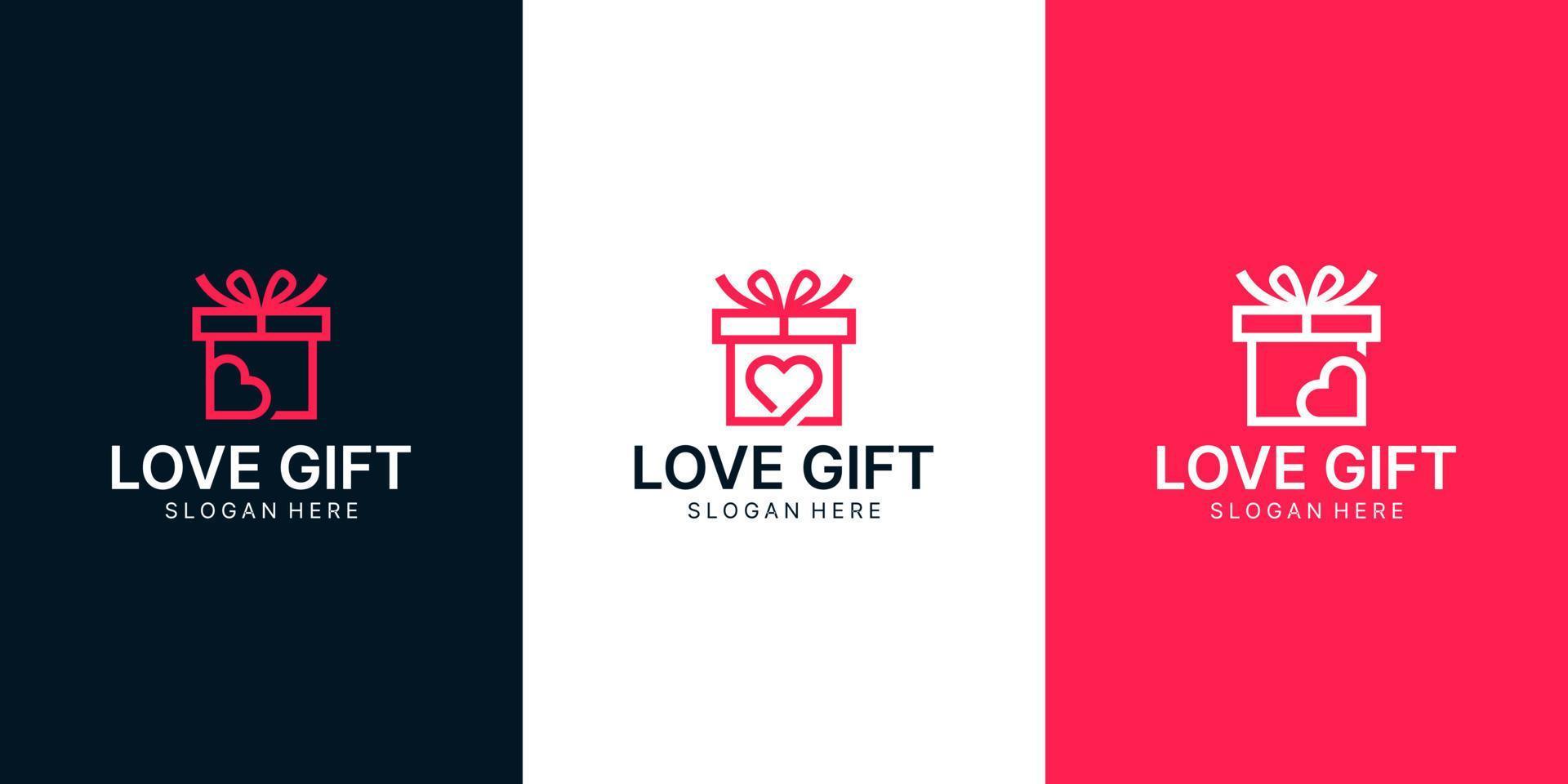 impostato di regalo scatola logo design modello con amore cuore grafico design illustrazione. icona, simbolo, creativo. vettore