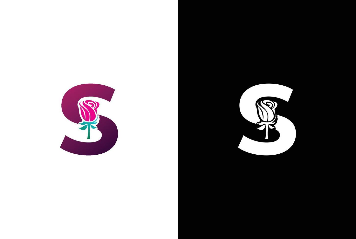 illustrazione bellezza rosa con lettera S cartello logo vettore design modello. lettera S con rosa per bellezza e moda.