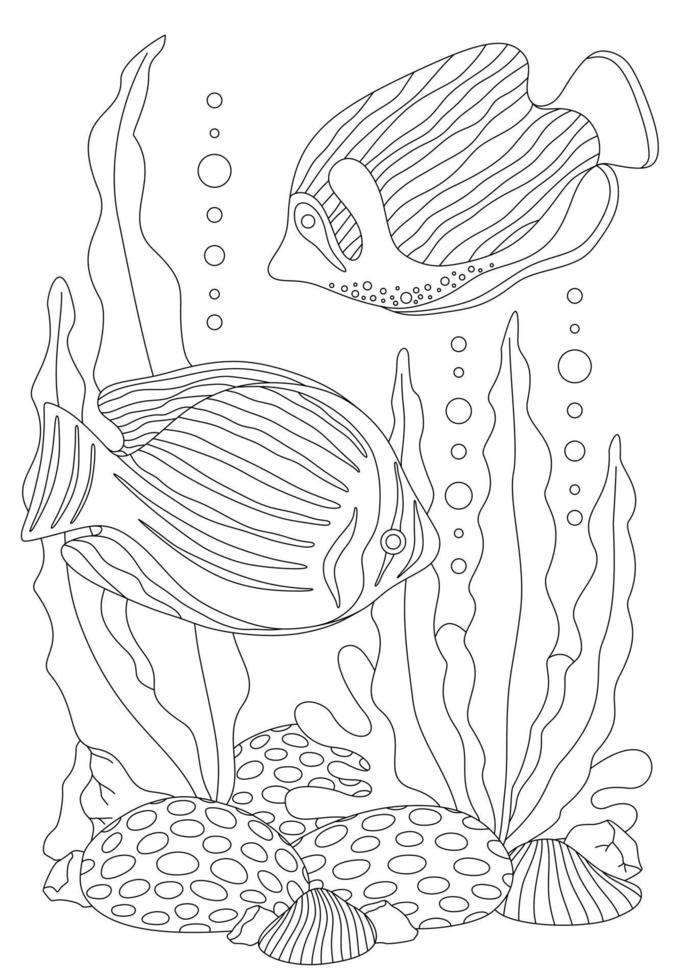libro da colorare di pesci di mare tropicale vettore