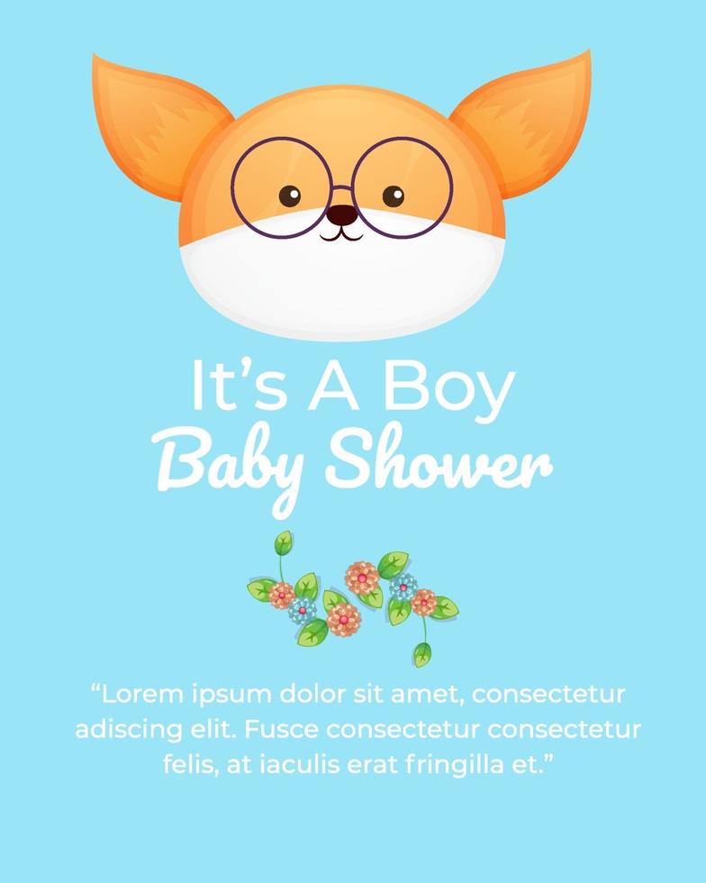carino doodle baby fox, è una carta di baby shower per ragazzo vettore