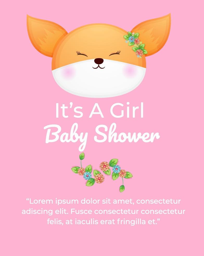 simpatico doodle baby fox, è una carta di baby shower per ragazza vettore