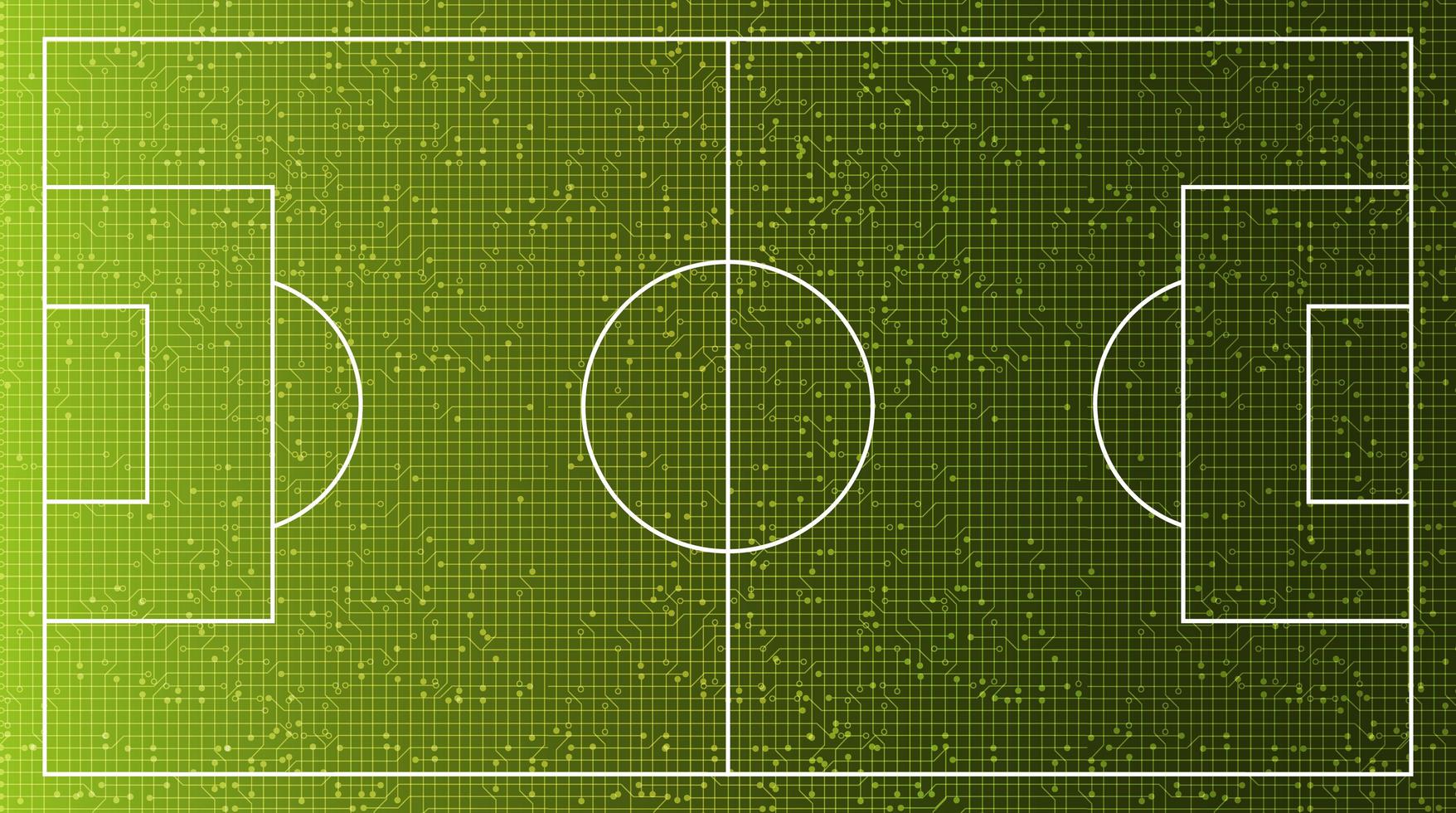 campo di calcio virtuale verde su sfondo di tecnologia digitale, vettore. vettore