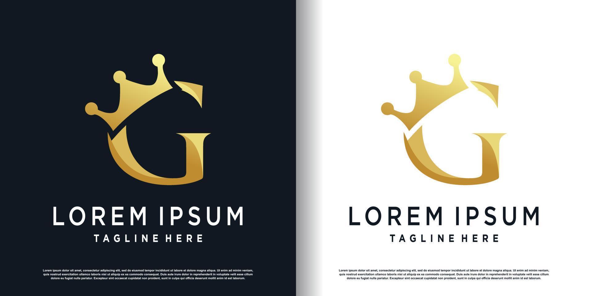 iniziale g logo design con corona elemento concetto premio vettore