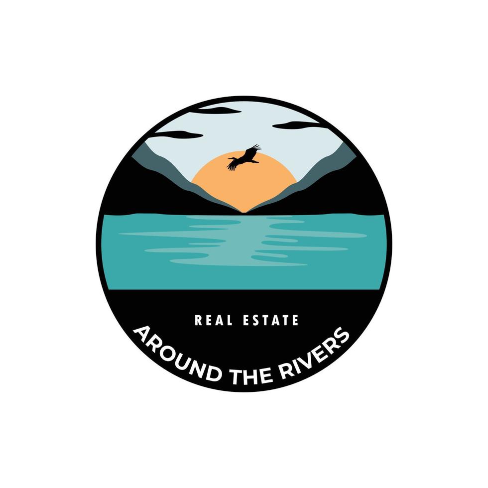 lago e montagne logo design. vero tenuta in giro il fiumi logotipo. il giro emblema natura logo modello. vettore