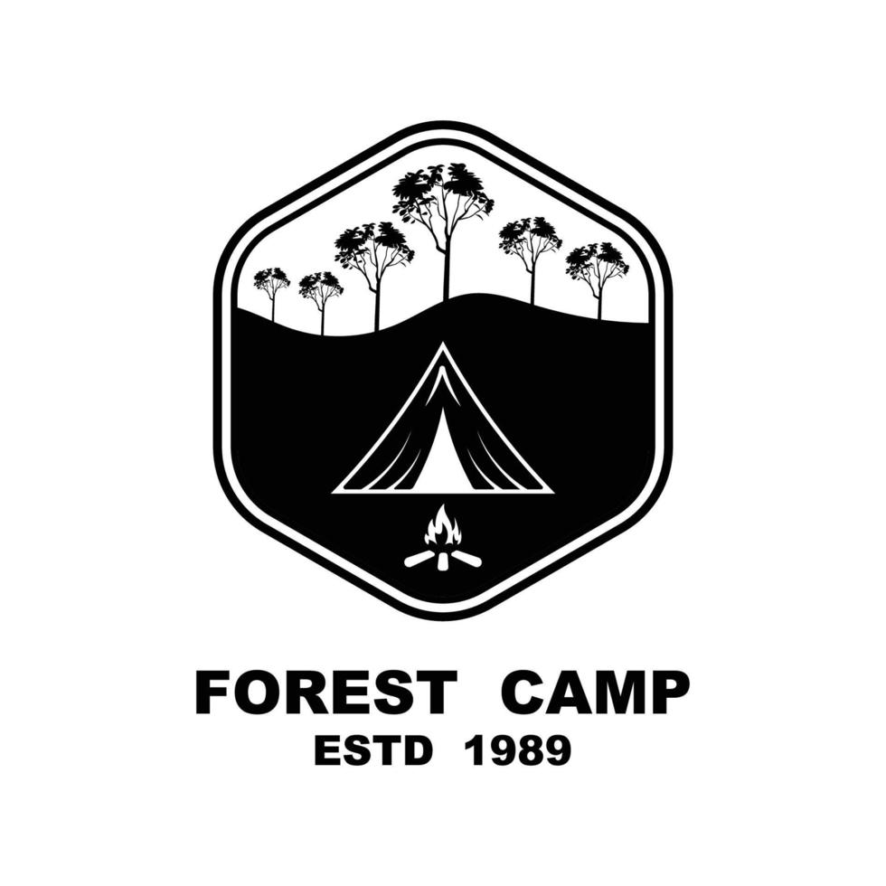 foresta campo logo disegno, all'aperto logo, avventura logo modello vettore