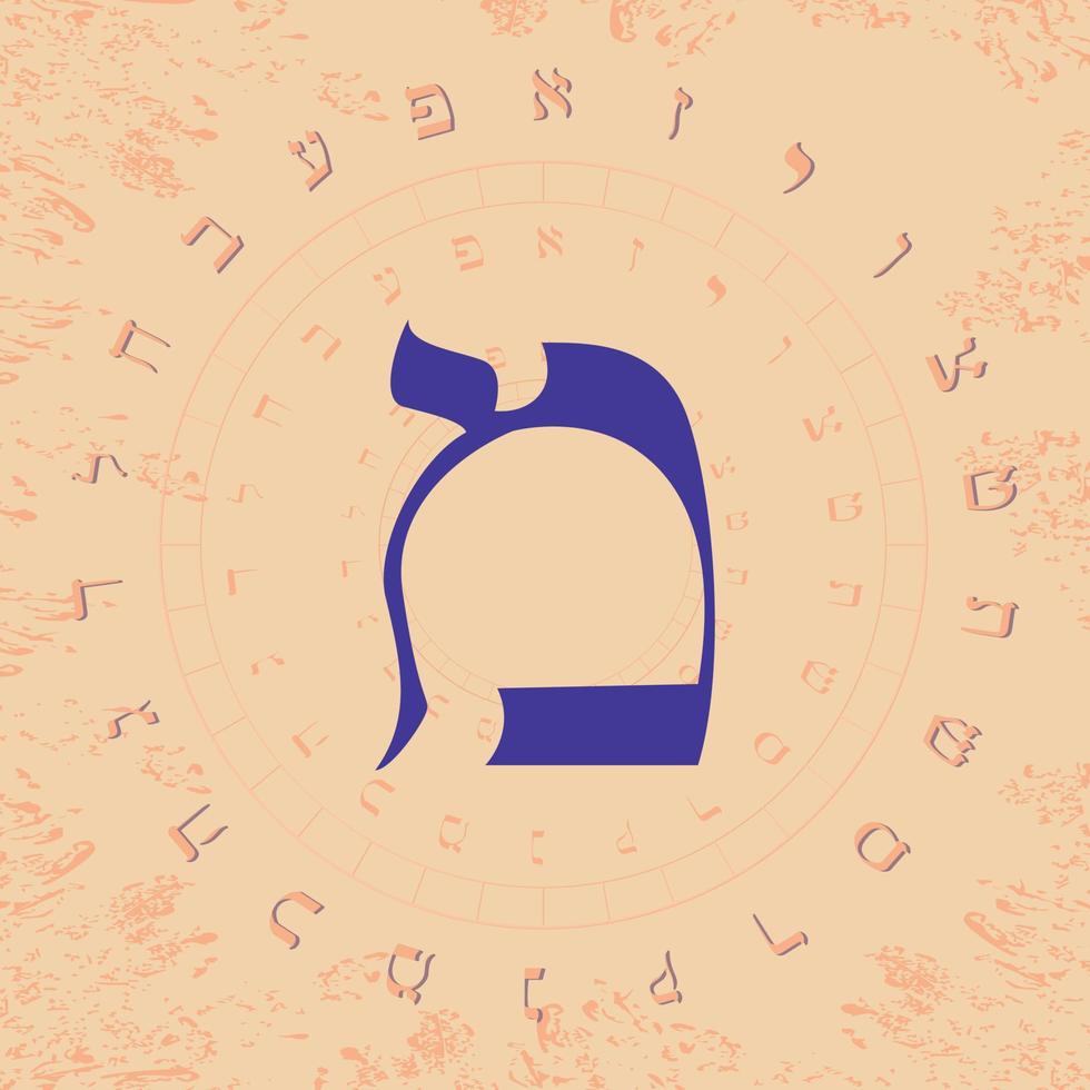 vettore illustrazione di il ebraico alfabeto nel circolare design. grande blu ebraico lettera chiamato mem.