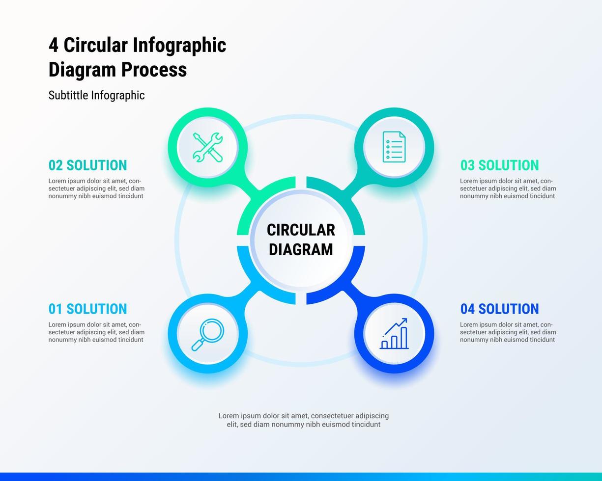 4 circolare Infografica diagramma processi vettore