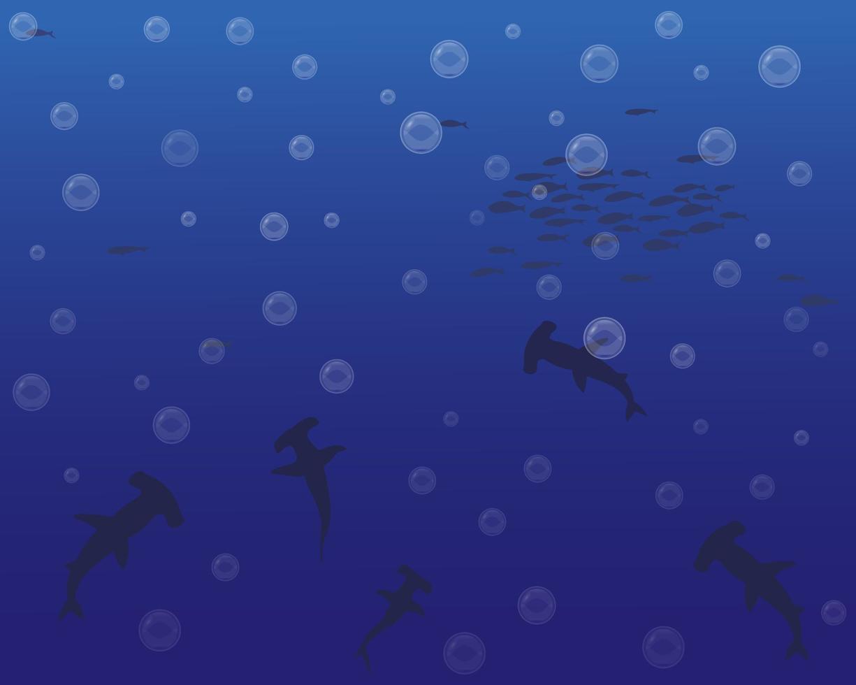 vettore paesaggio con sagome di il fondale marino con diverso tipi di pesce e bolle per sfondo o banner