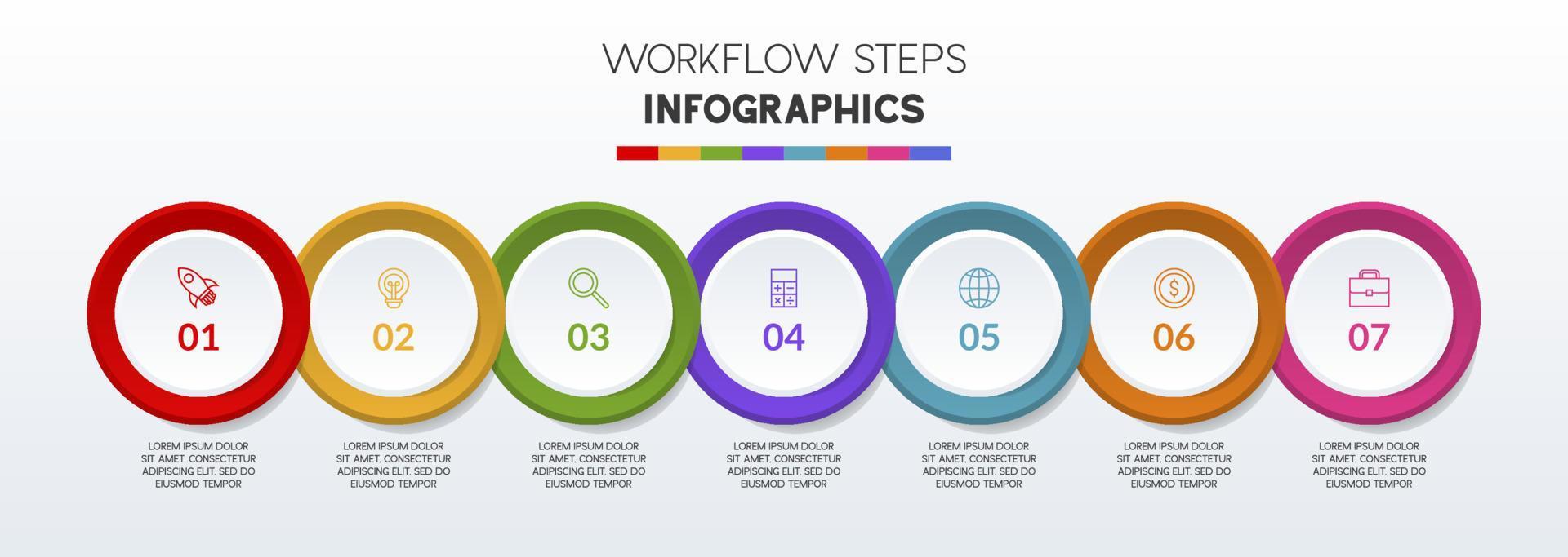 infografica design modello e icone con 7 opzioni o 7 passaggi vettore