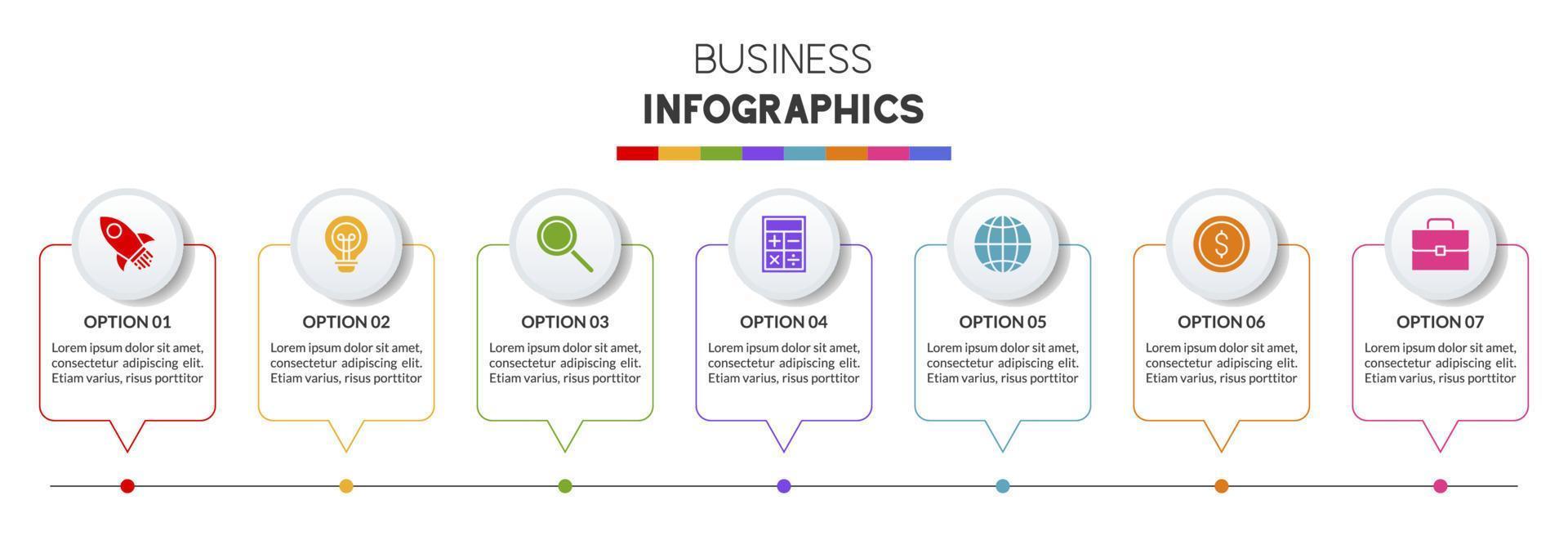 infografica design modello e icone con 7 opzioni o 7 passaggi vettore