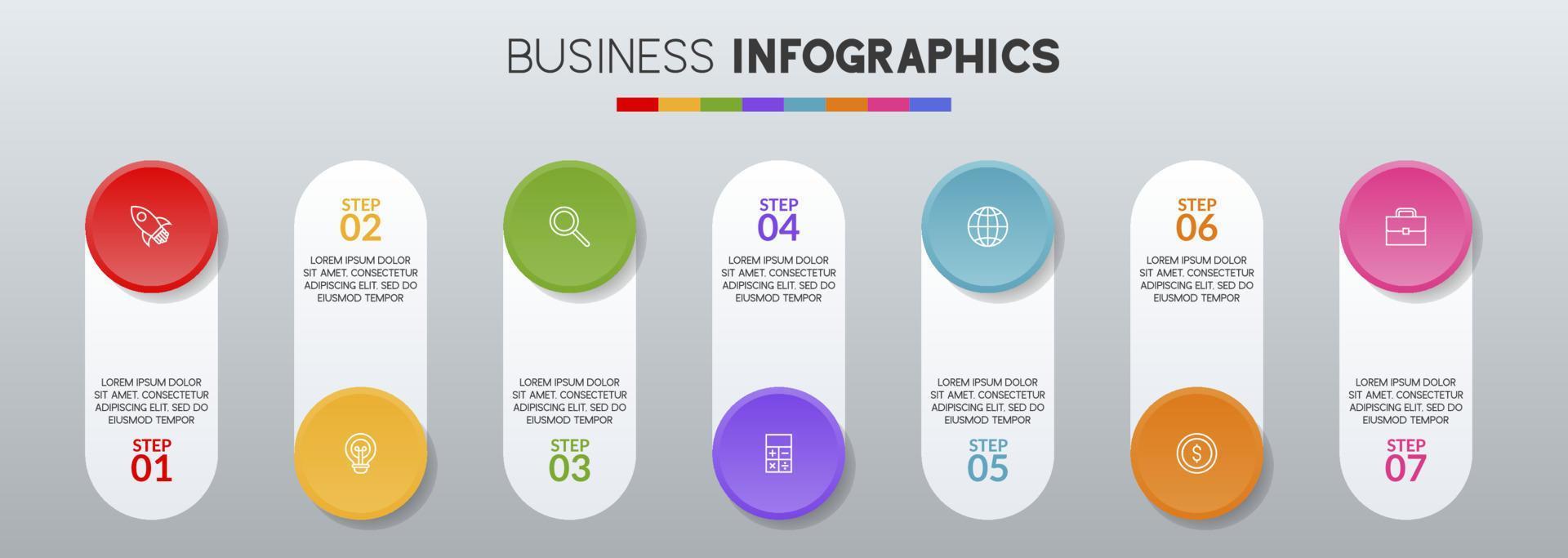 infografica design modello e icone con 7 opzioni o 7 passaggi vettore