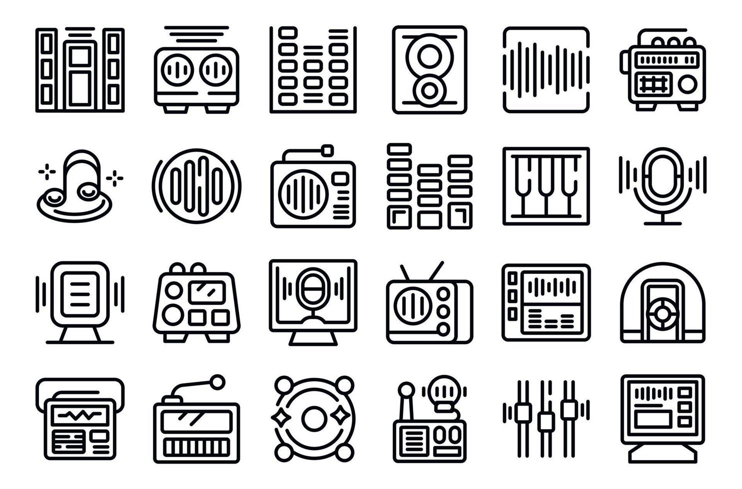 Radio camera icone impostato schema vettore. studio disco vettore