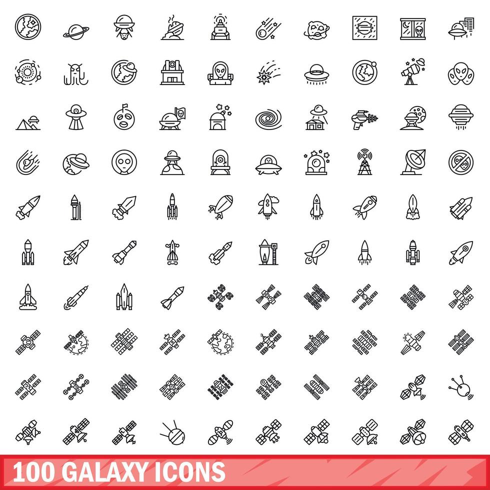 100 galassia icone impostare, schema stile vettore
