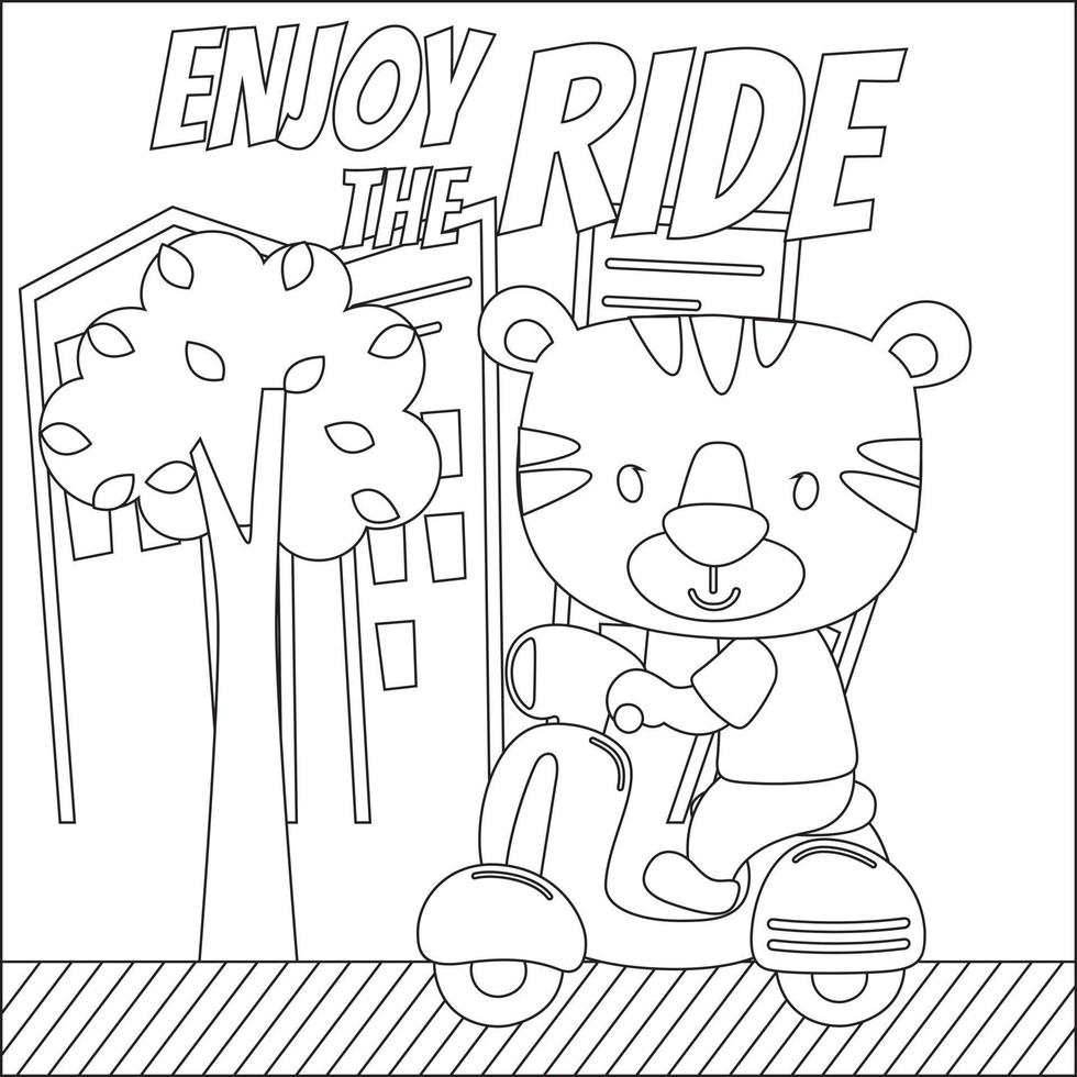 carino poco animale equitazione scooter, divertente animale fumetto, vettore illustrazione. infantile design per bambini attività colorazione libro o pagina.