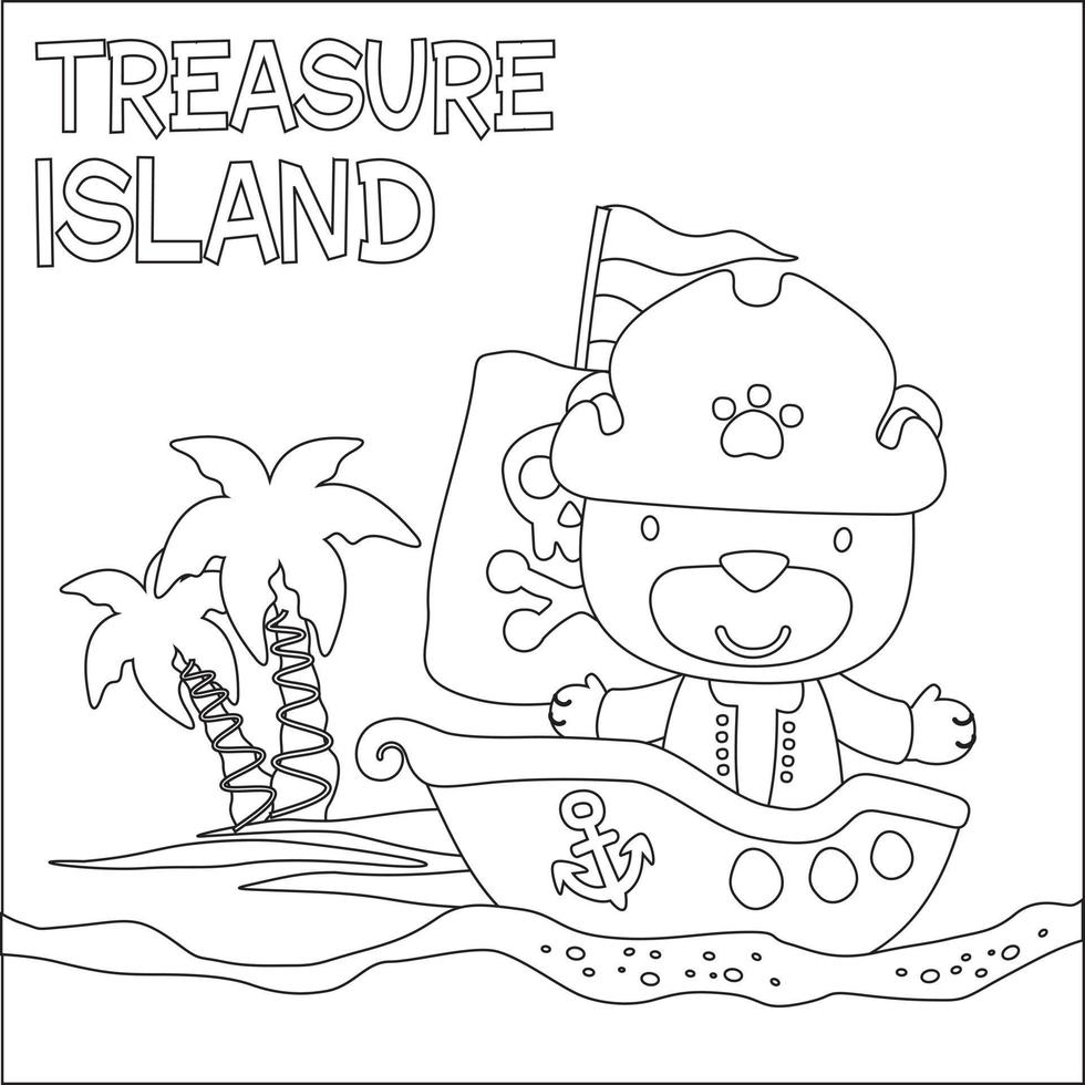vettore illustrazione di divertente animale pirata con Tesoro il petto, infantile design per bambini attività colorazione libro o pagina.