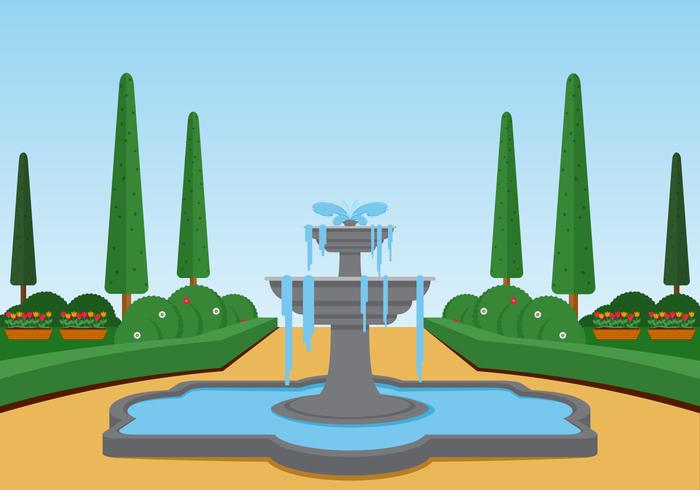 Illustrazione di vettore del paesaggio della fontana
