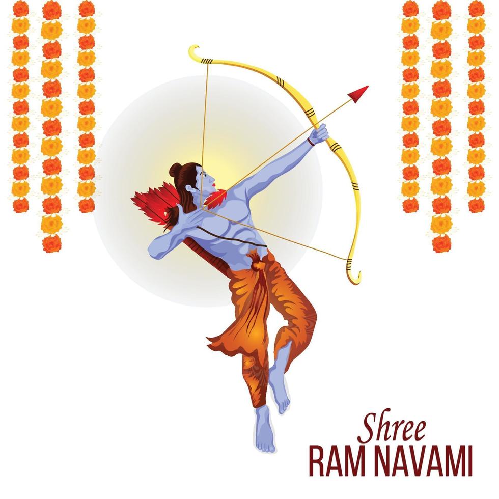 illustrazione creativa di Lord Rama e ghirlanda di fiori per felice ram navami vettore