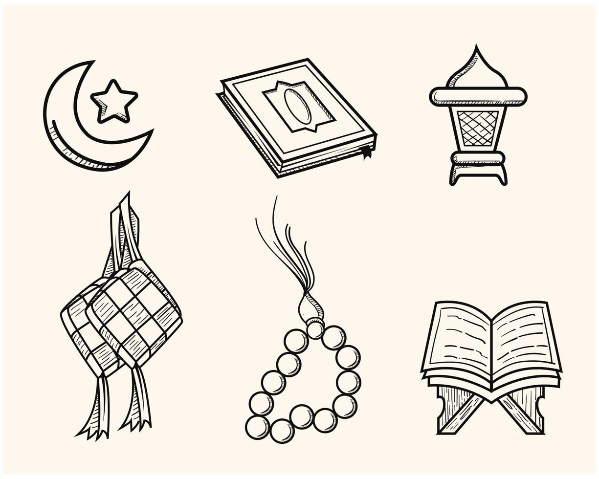 Ramadan Arabo islamico celebrazione icona impostato vettore illustrazione silhouette stile icona