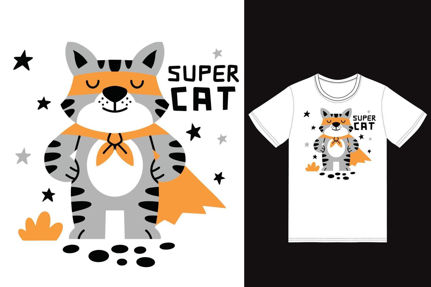 carino gatto supereroe illustrazione con maglietta design premio vettore