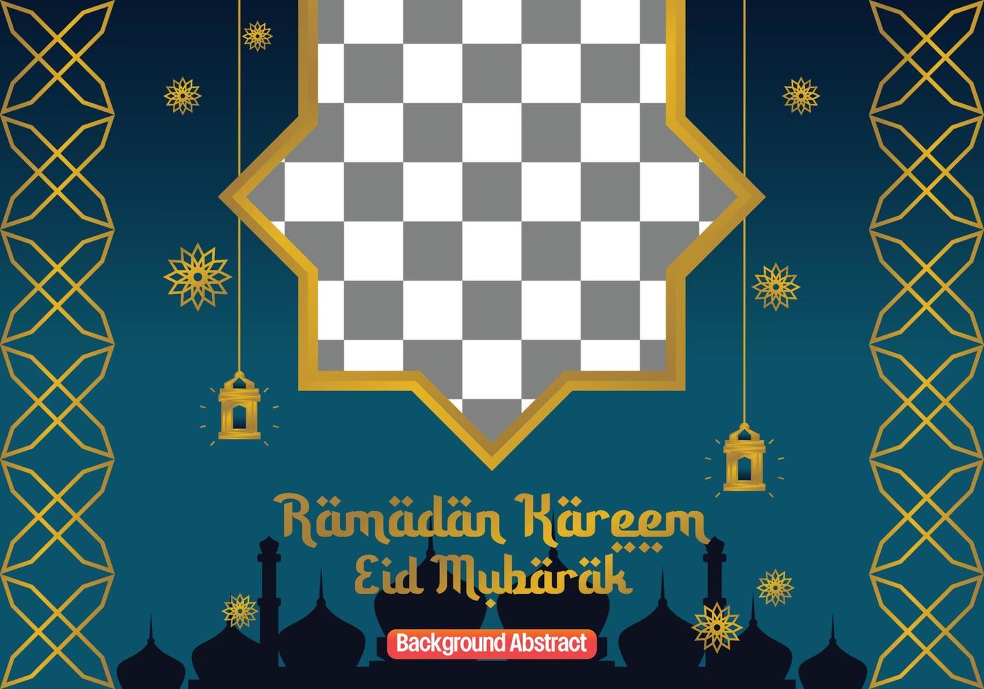 modificabile Ramadan vendita manifesto modello. con mandala ornamenti, lanterne e il silhouette di un' moschea. design per sociale media, striscione, saluto carta e ragnatela. islamico vacanza vettore illustrazione