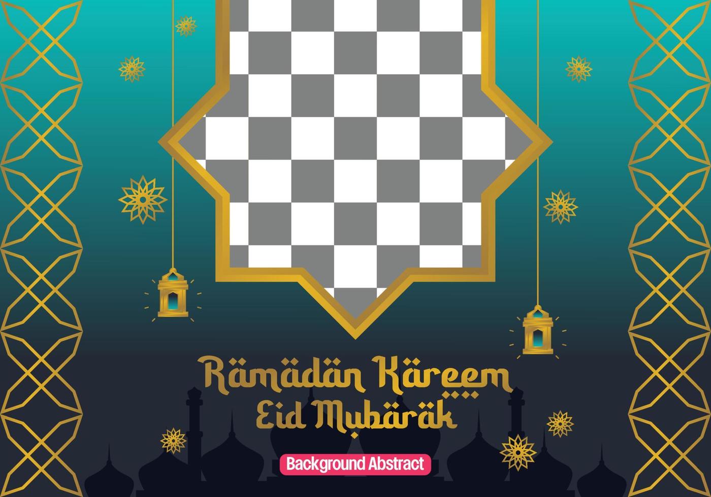 modificabile Ramadan vendita manifesto modello. con mandala ornamenti, lanterne e il silhouette di un' moschea. design per sociale media, striscione, saluto carta e ragnatela. islamico vacanza vettore illustrazione