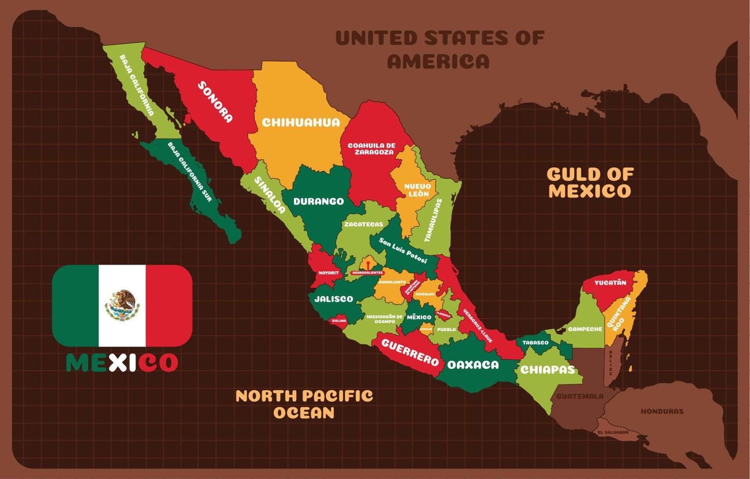 Messico nazione carta geografica divisione vettore