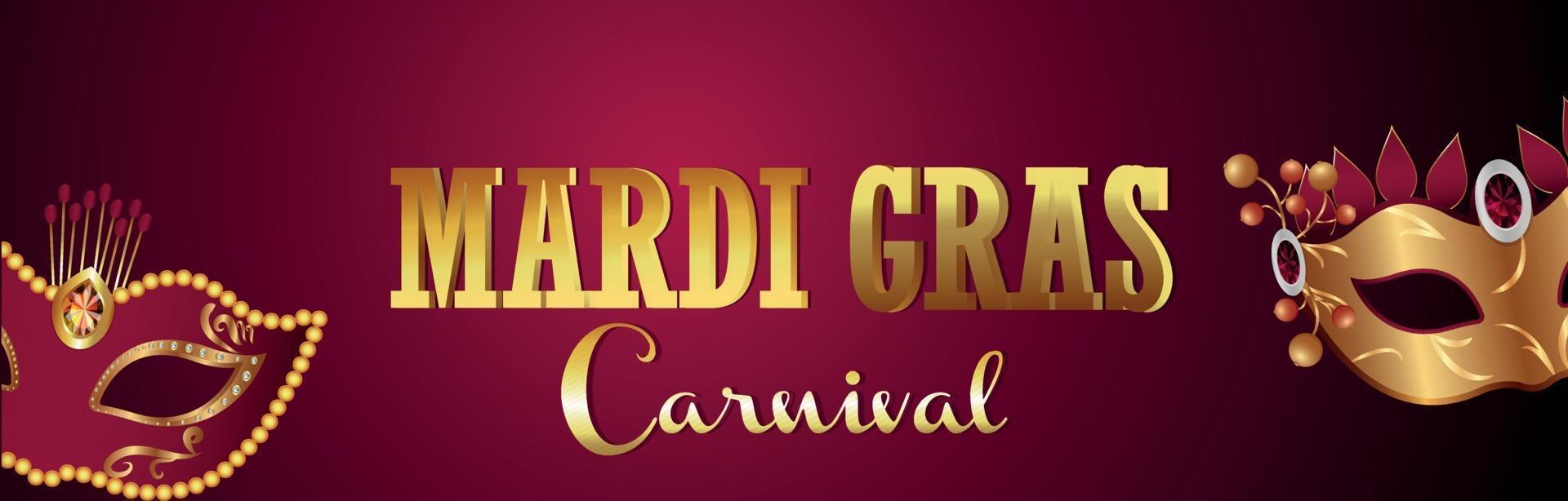 banner evento mardi gras brasile con maschera dorata creativa vettore