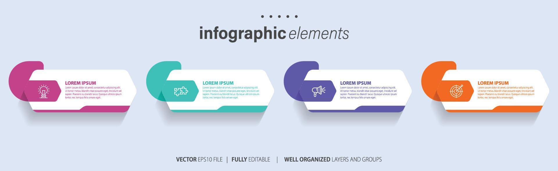 moderno Infografica modello con 4 passi. attività commerciale cerchio modello con opzioni per opuscolo, diagramma, flusso di lavoro, sequenza temporale, ragnatela design. vettore eps 10