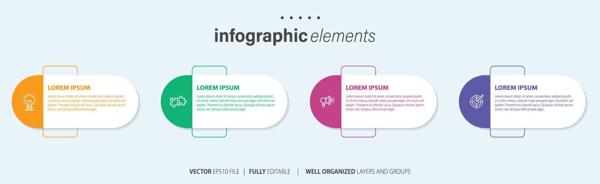 modello di progettazione infografica. concetto di sequenza temporale con 4 passaggi. può essere utilizzato per layout del flusso di lavoro, diagramma, banner, webdesign. illustrazione vettoriale