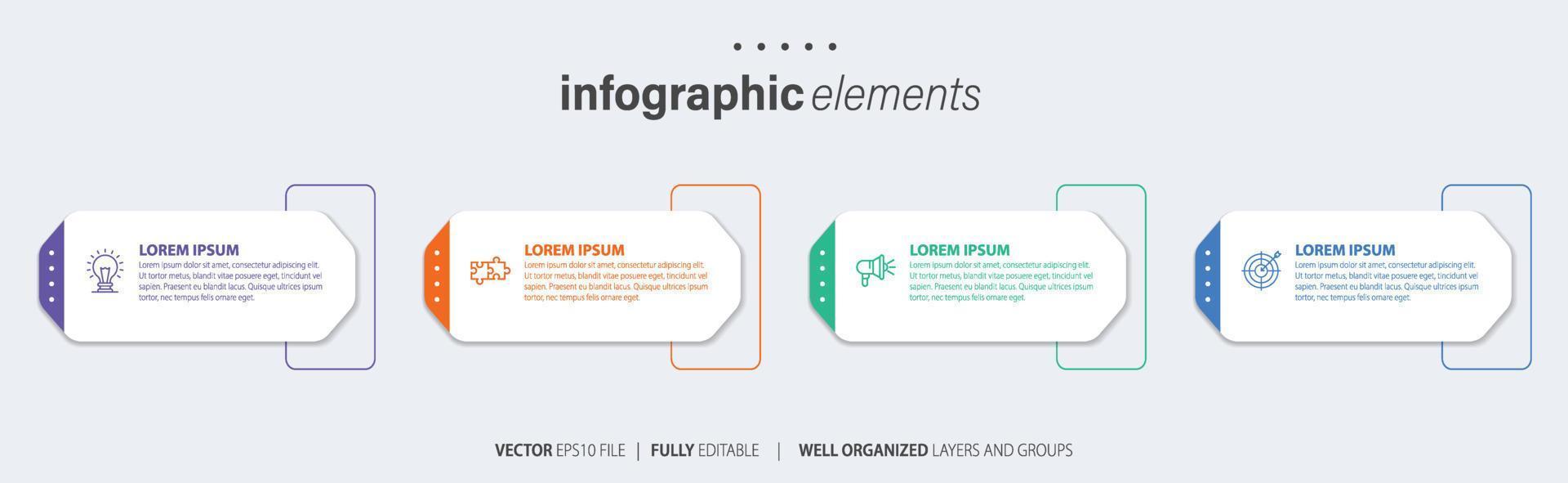 attività commerciale Infografica elemento con 4 opzioni, passi, numero vettore modello design