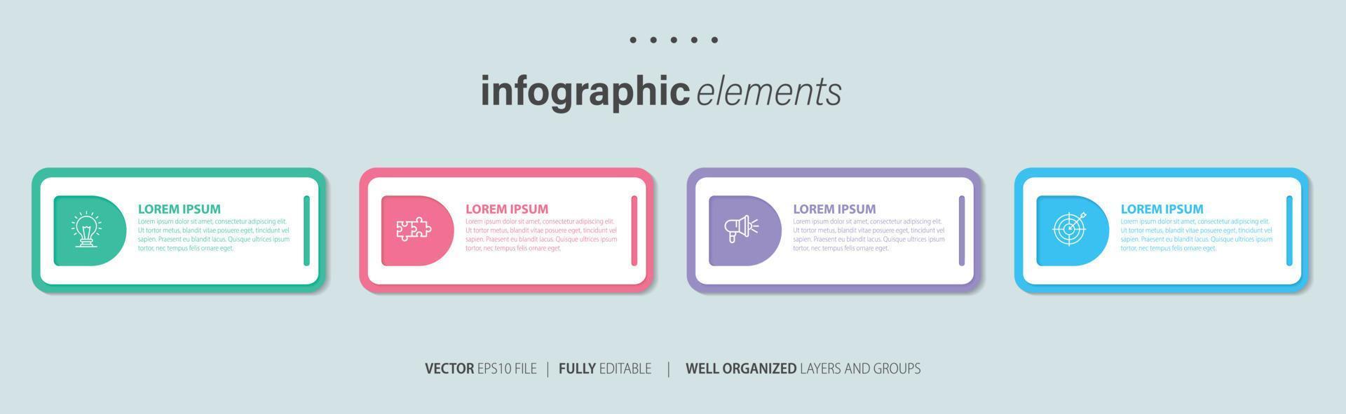 attività commerciale Infografica elemento con 4 opzioni, passi, numero vettore modello design