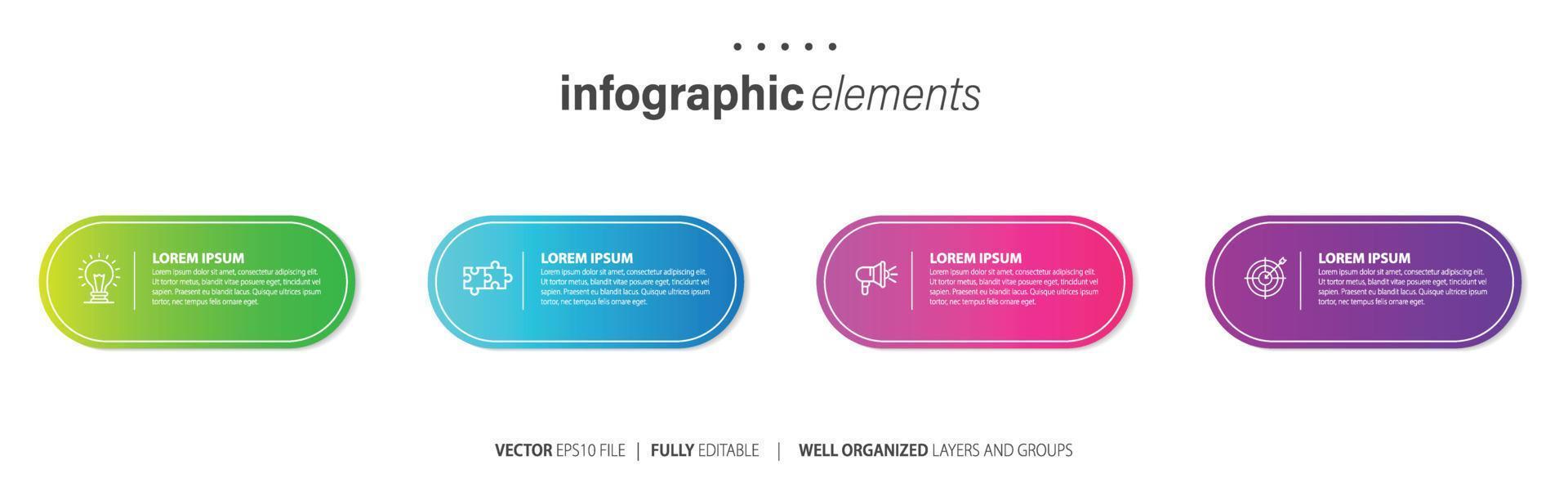 concetto di attività commerciale modello con 4 successivo passi. quattro colorato grafico elementi. sequenza temporale design per opuscolo, presentazione. Infografica design disposizione vettore