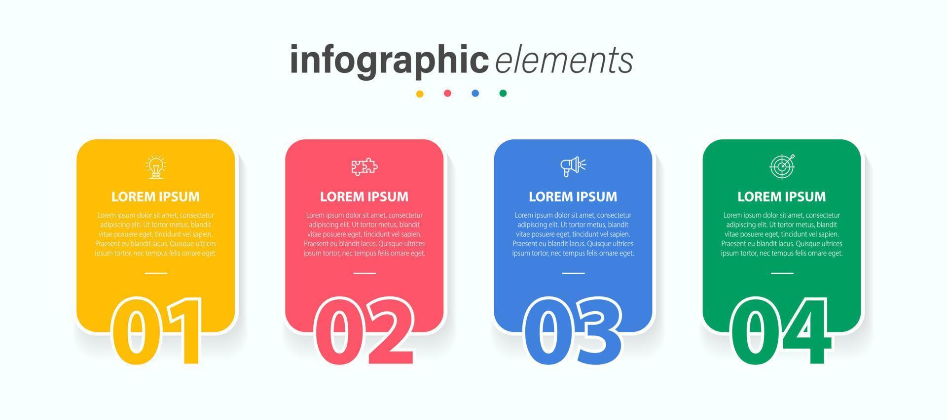 modello di progettazione di etichetta infografica vettoriale con icone e 4 opzioni o passaggi. può essere utilizzato per diagramma di processo, presentazioni, layout del flusso di lavoro, banner, diagramma di flusso, grafico informativo.