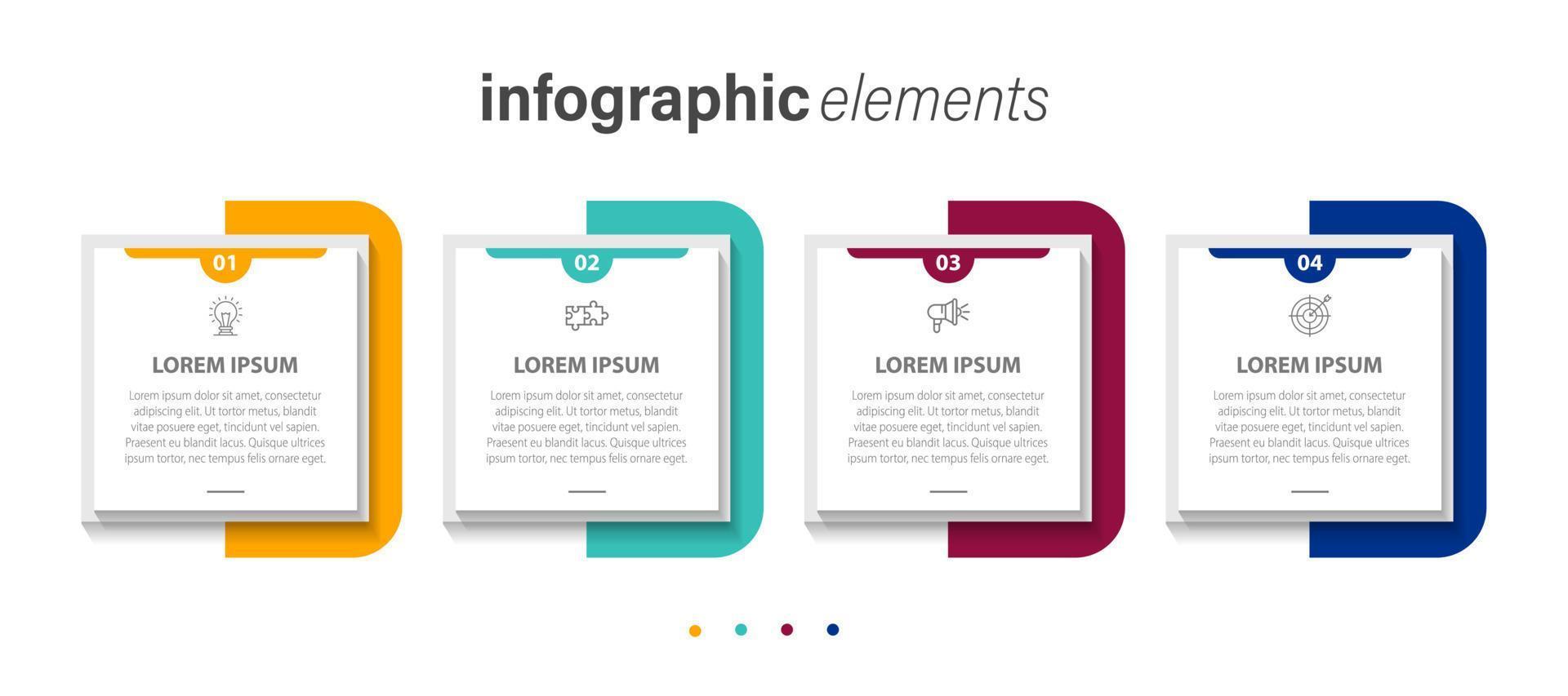 modello di progettazione di etichetta infografica vettoriale con icone e 4 opzioni o passaggi. può essere utilizzato per diagramma di processo, presentazioni, layout del flusso di lavoro, banner, diagramma di flusso, grafico informativo.