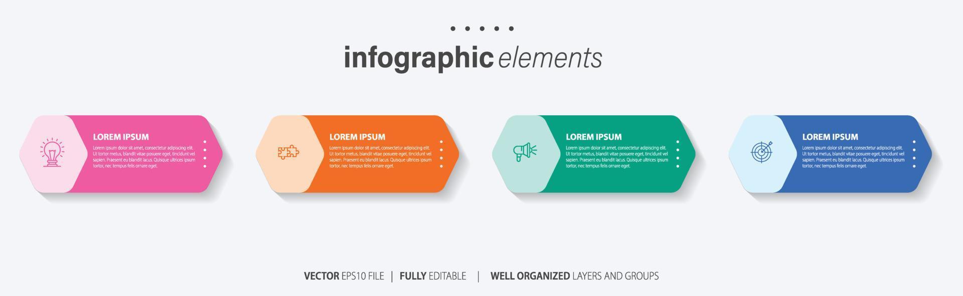 attività commerciale Infografica elemento con 4 opzioni, passi, numero vettore modello design